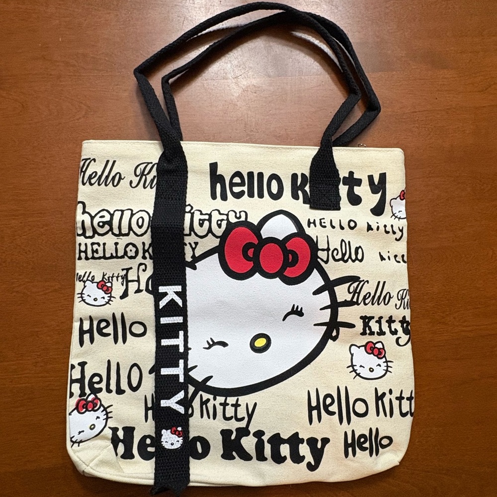 Hello Kitty Tote Bag in Cream and Black with Red Bow